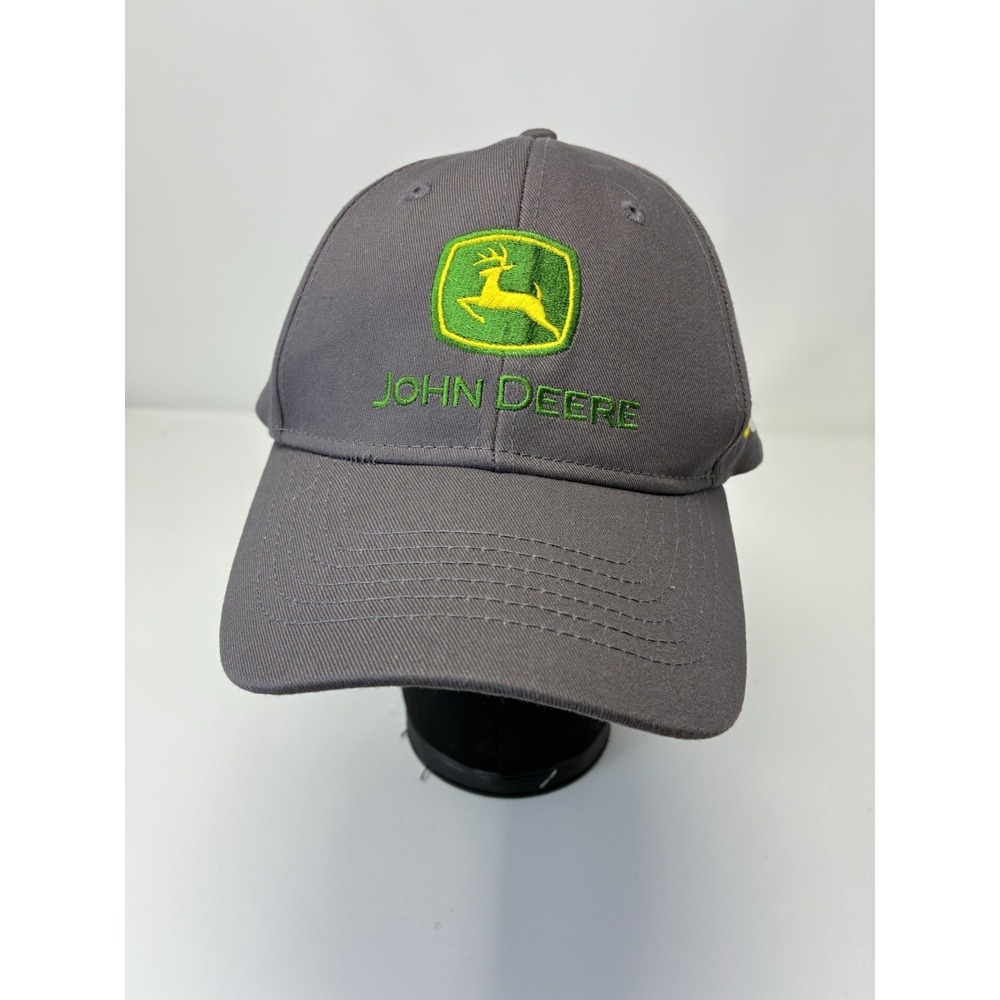 John Deere United Hat Gray Cotton Baseball Cap Adjustable Strapback Farming Logo